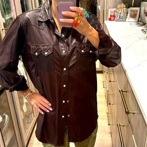 Faux leather button down shirt
